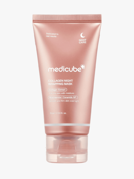 Medicube Collagen Overnight Wrapping Peel-Off Facial Mask Pack in branded component on a light gray background