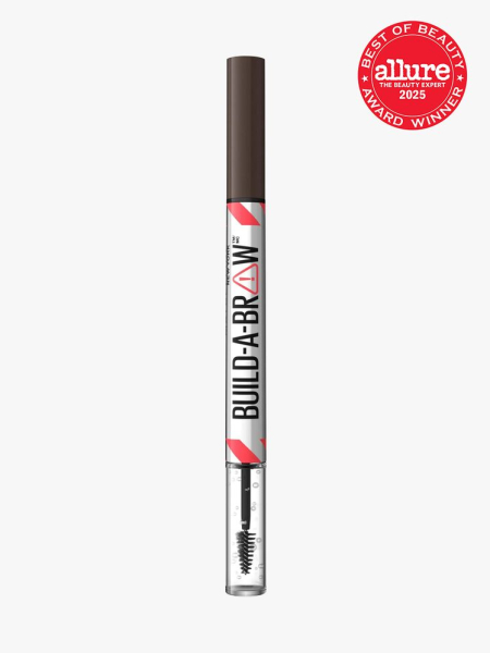 Maybelline New York Maybelline Build-A-Brow 2-in-1 Brow Pen in duo ended applicator on light gray background with red Allure Best of Beauty seal in the top right corner